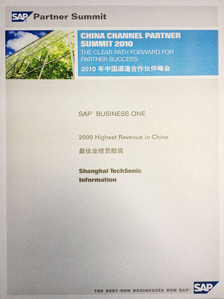 SAP金牌代理商上海达策获奖证书
